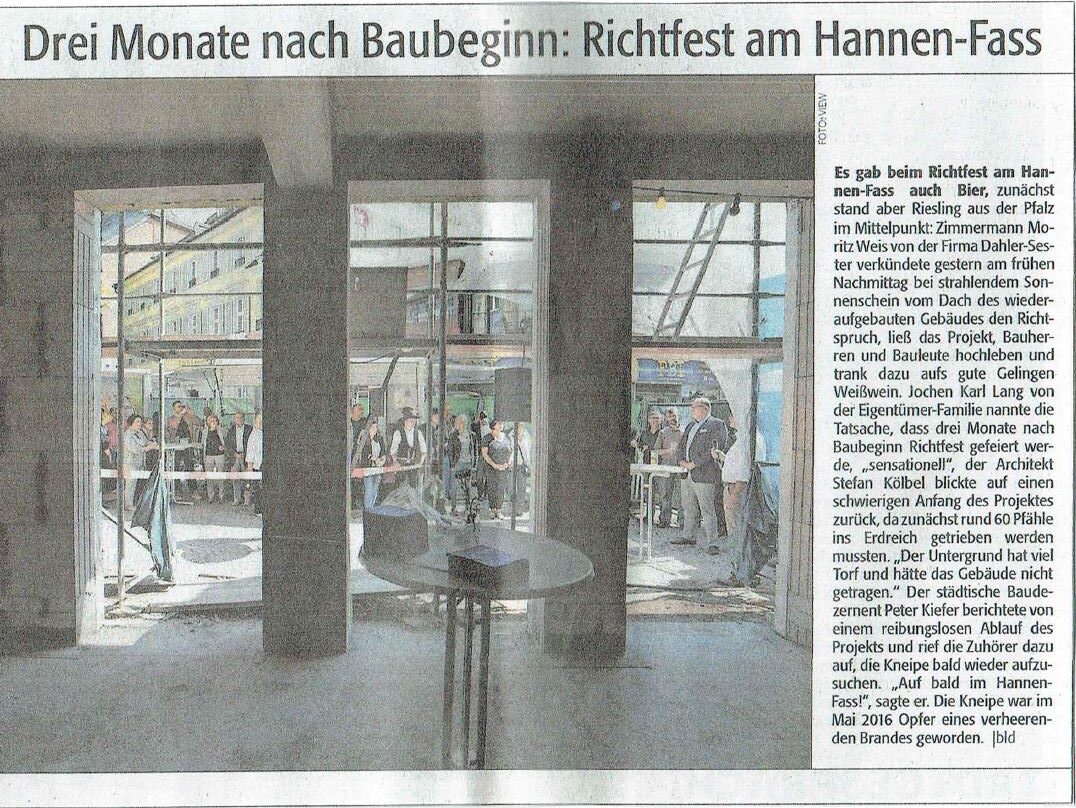 Pressebericht Richtfest am Hannen-Fass